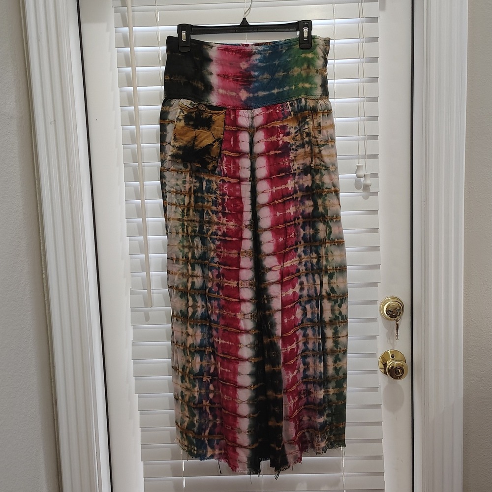 Earthbound Trading Co Pants Women M Multi Tie Dye Wide Leg Pouch Boho Festival